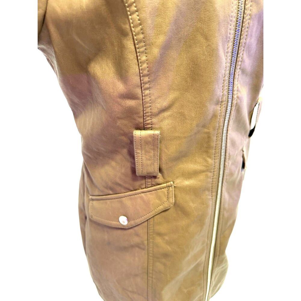 Cavalini Taupe pleather trench coat with faux fur collar