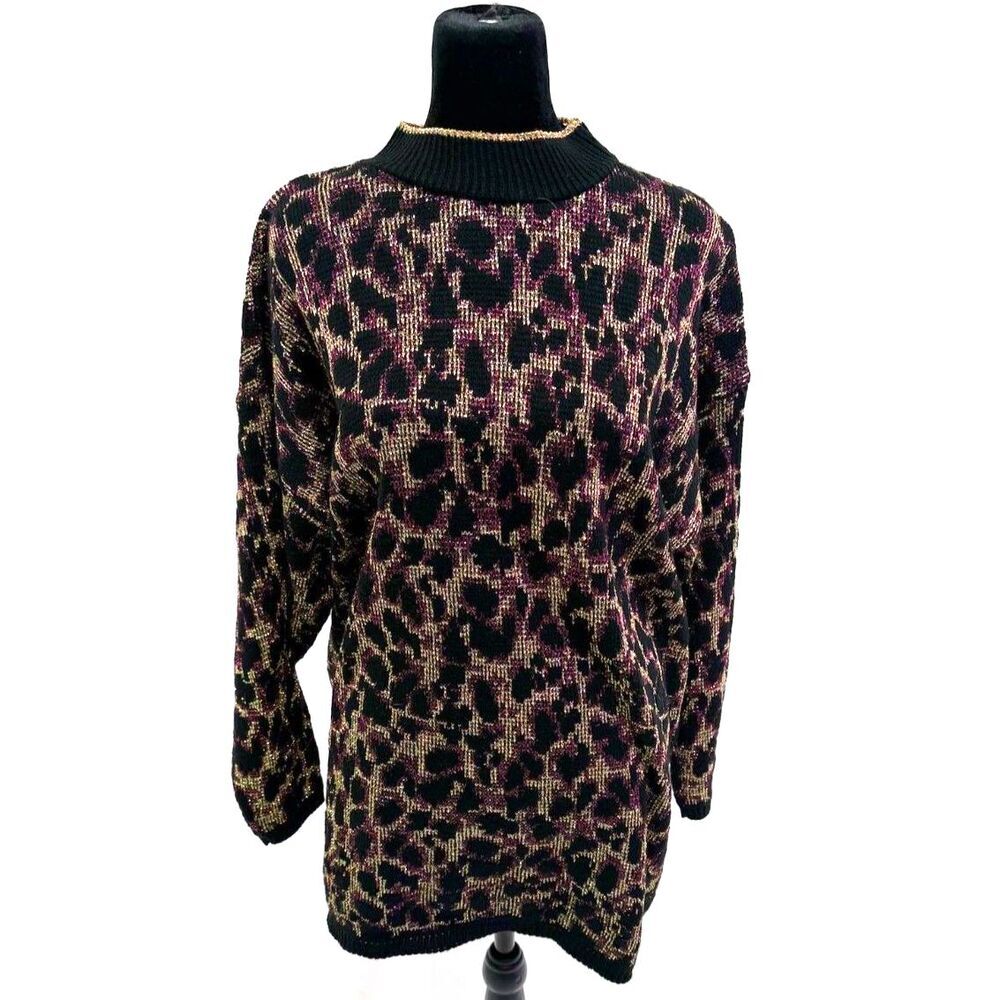 Just for Women vintage animal print gold glitter sweater