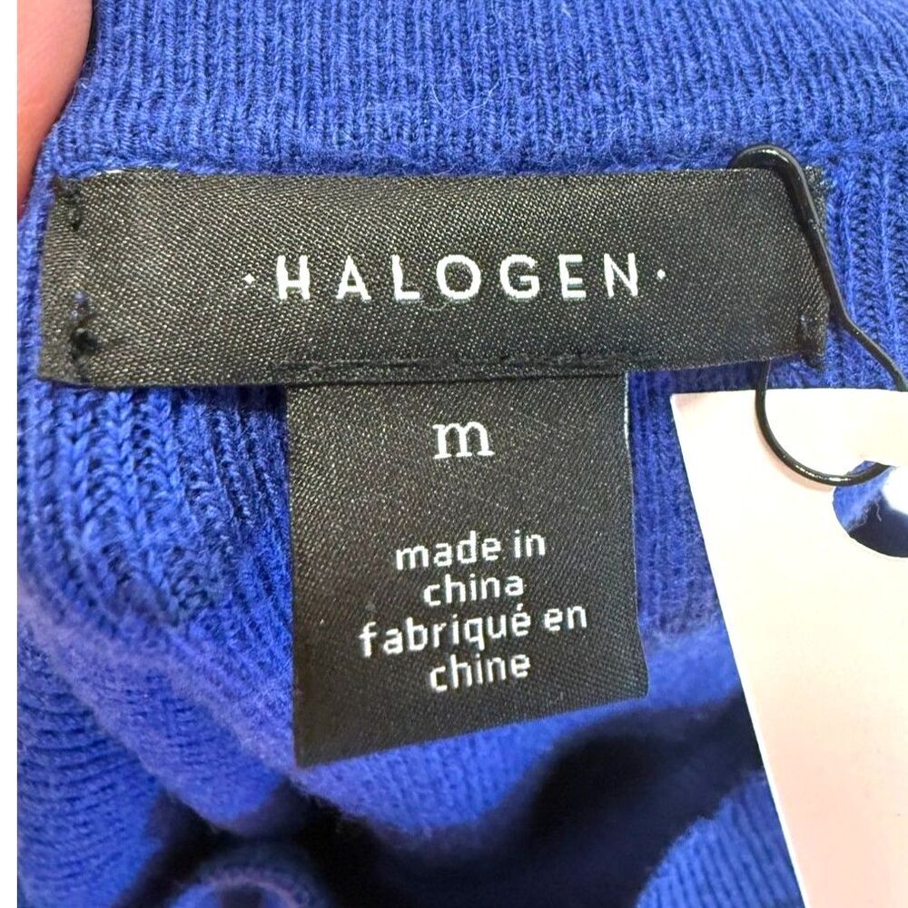 Halogen royal blue scalloped crew neck cotton blend sweater