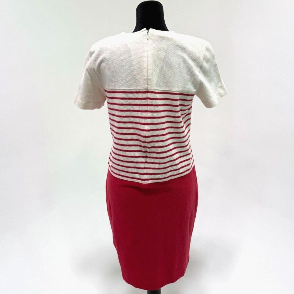 Talbots Petites	vintage red & white stripped textured knit preppy shift dress