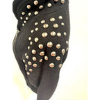 H&M black wool studded shoulder long moto jacket