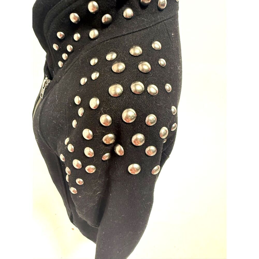 H&M black wool studded shoulder long moto jacket