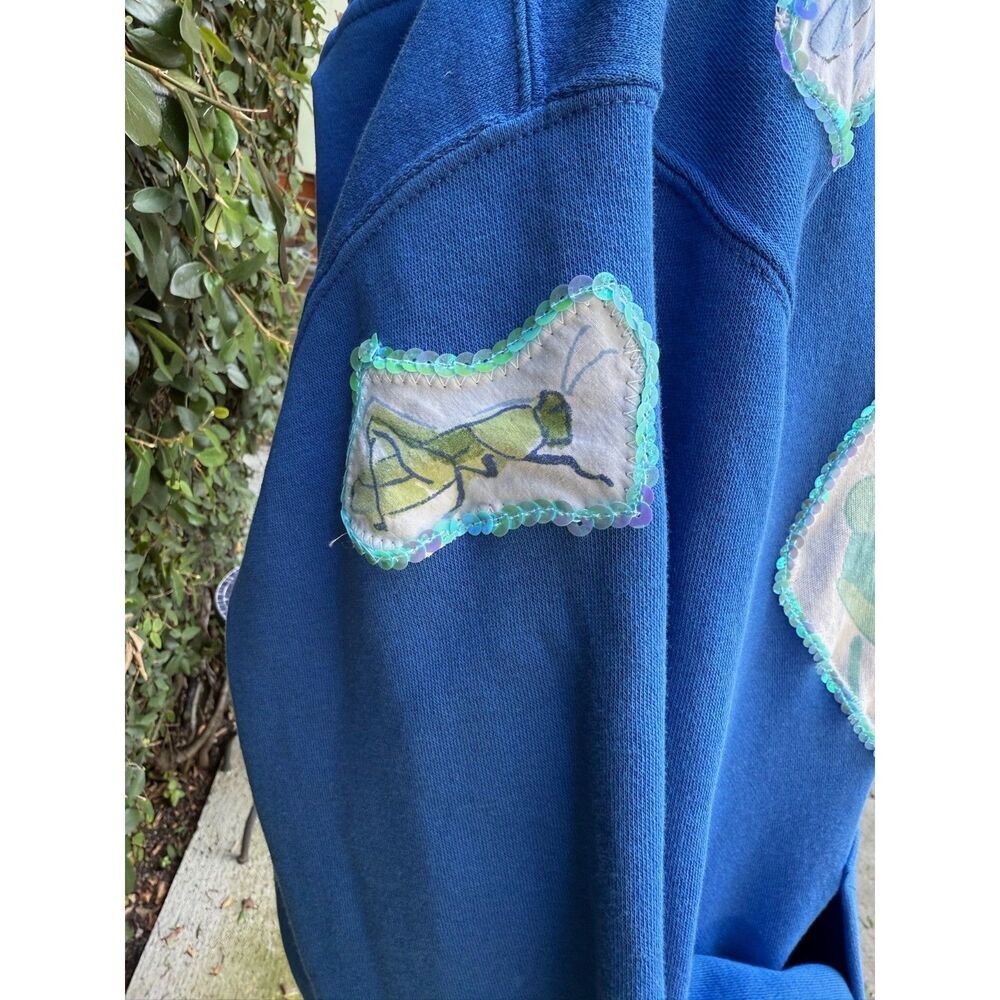 Upcycled Hoodie - Frog & Bug Appliqué
