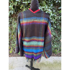 Upcycled Throw Blanket Kimono - Rainbow Fringe