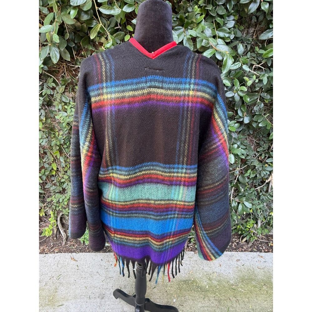 Upcycled Throw Blanket Kimono - Rainbow Fringe