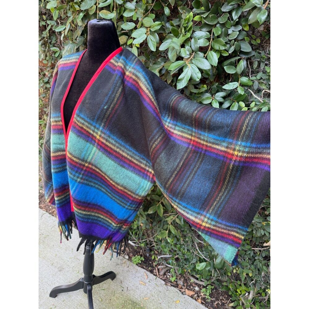 Upcycled Throw Blanket Kimono - Rainbow Fringe