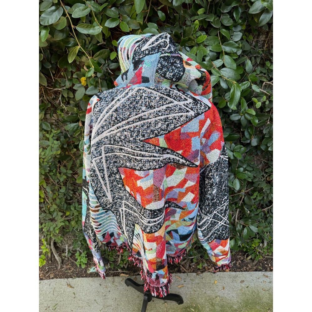Upcycled Hoodie - Small Black Woven Blanket