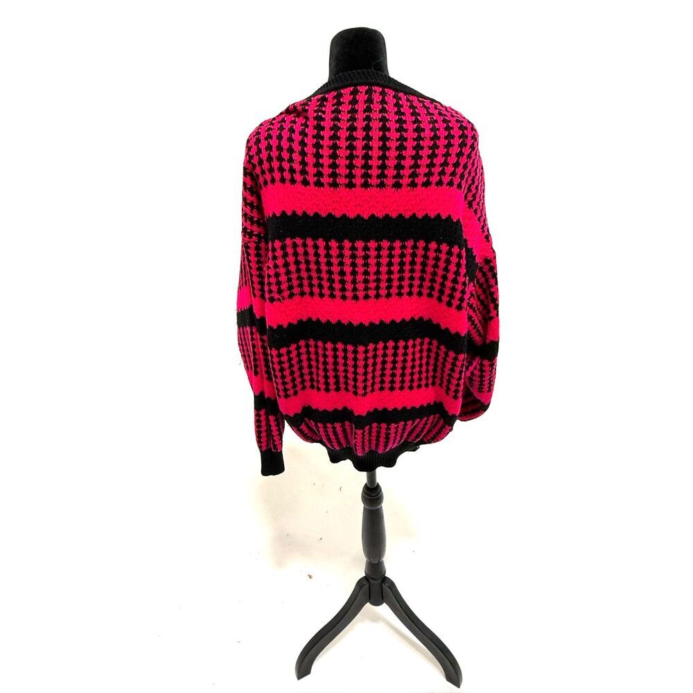 vintage hot pink & black stripe/houndstooth knitted cardigan