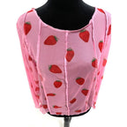 pink strawberry print long sleeve sheer mesh top
