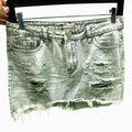 Rock Etiquette distressed denim mini skirt, light wash