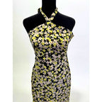 & Other Stories neon yellow black and white floral halter midi dress