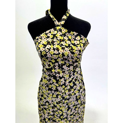 & Other Stories neon yellow black and white floral halter midi dress