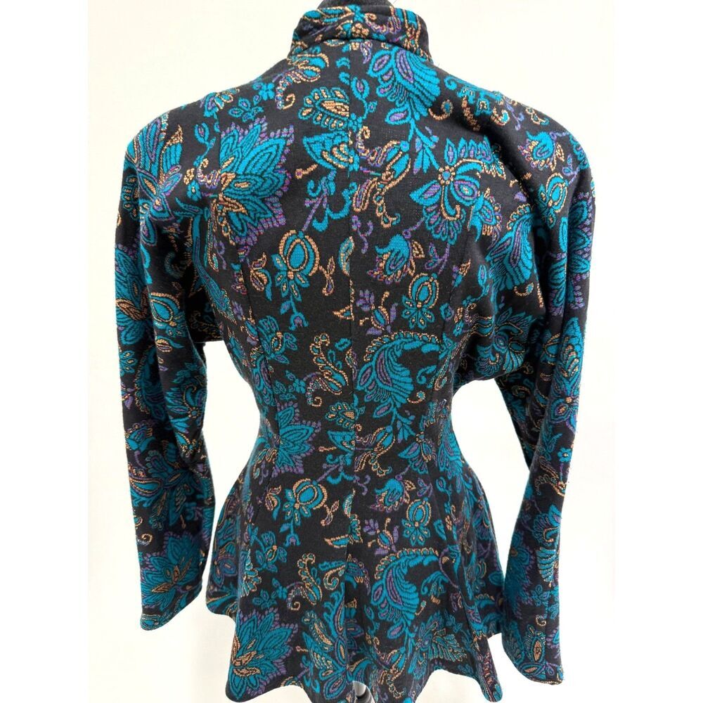 All That Jazz 90s black button up peplum blazer with teal paisley print