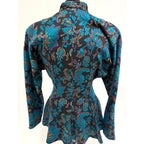 All That Jazz 90s black button up peplum blazer with teal paisley print