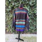 Upcycled Throw Blanket Kimono - Rainbow Fringe