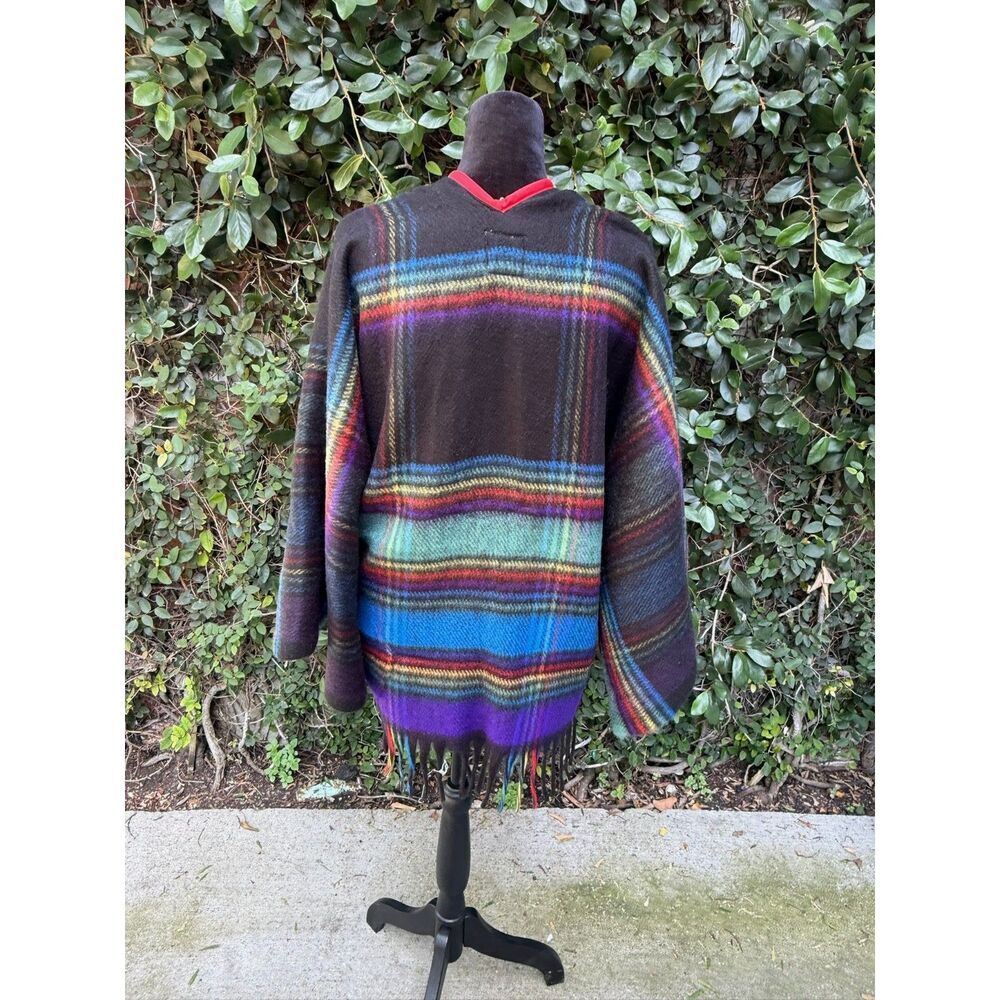 Upcycled Throw Blanket Kimono - Rainbow Fringe