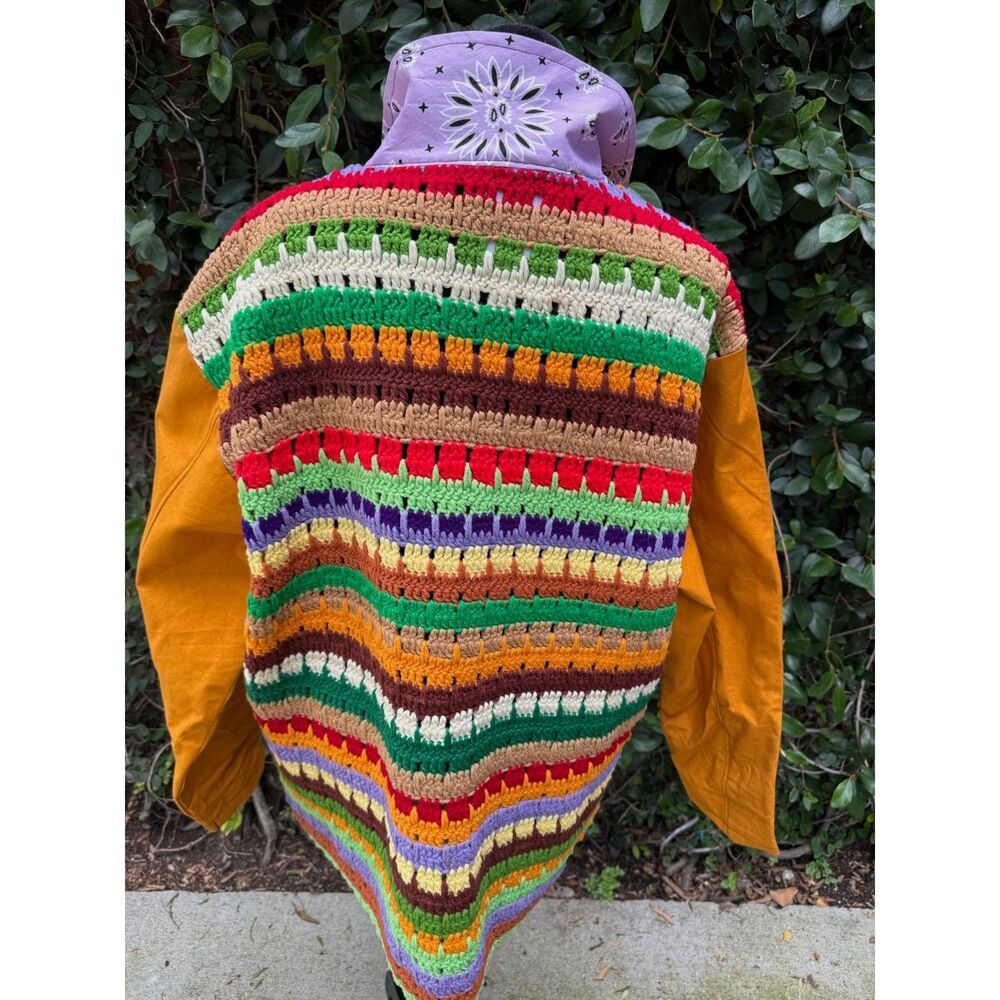 Upcycled Chore Coat - Vintage tent & crochet blanket