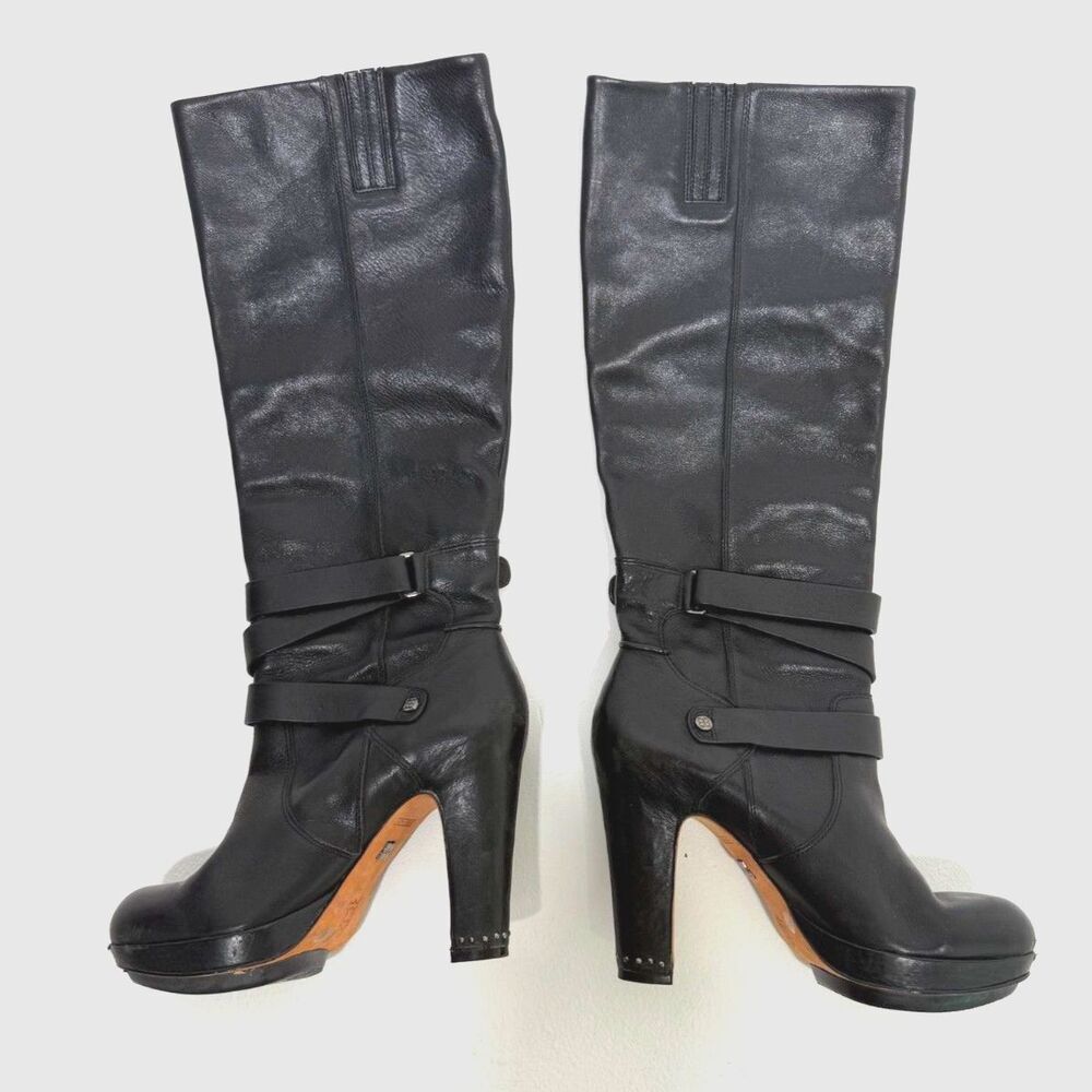 BCBG Mandy boot - Leather knee-high Moto Boots With Rubber Heel Cap
