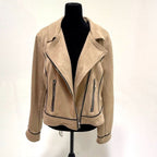 Laundry by Shelli Segal taupe micro suede moto jacket