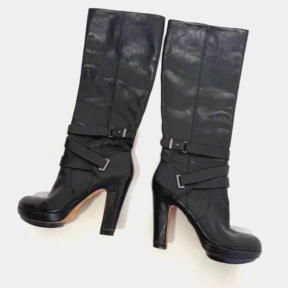 BCBG Mandy boot - Leather knee-high Moto Boots With Rubber Heel Cap