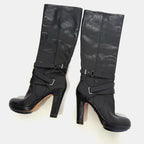 BCBG Mandy boot - Leather knee-high Moto Boots With Rubber Heel Cap